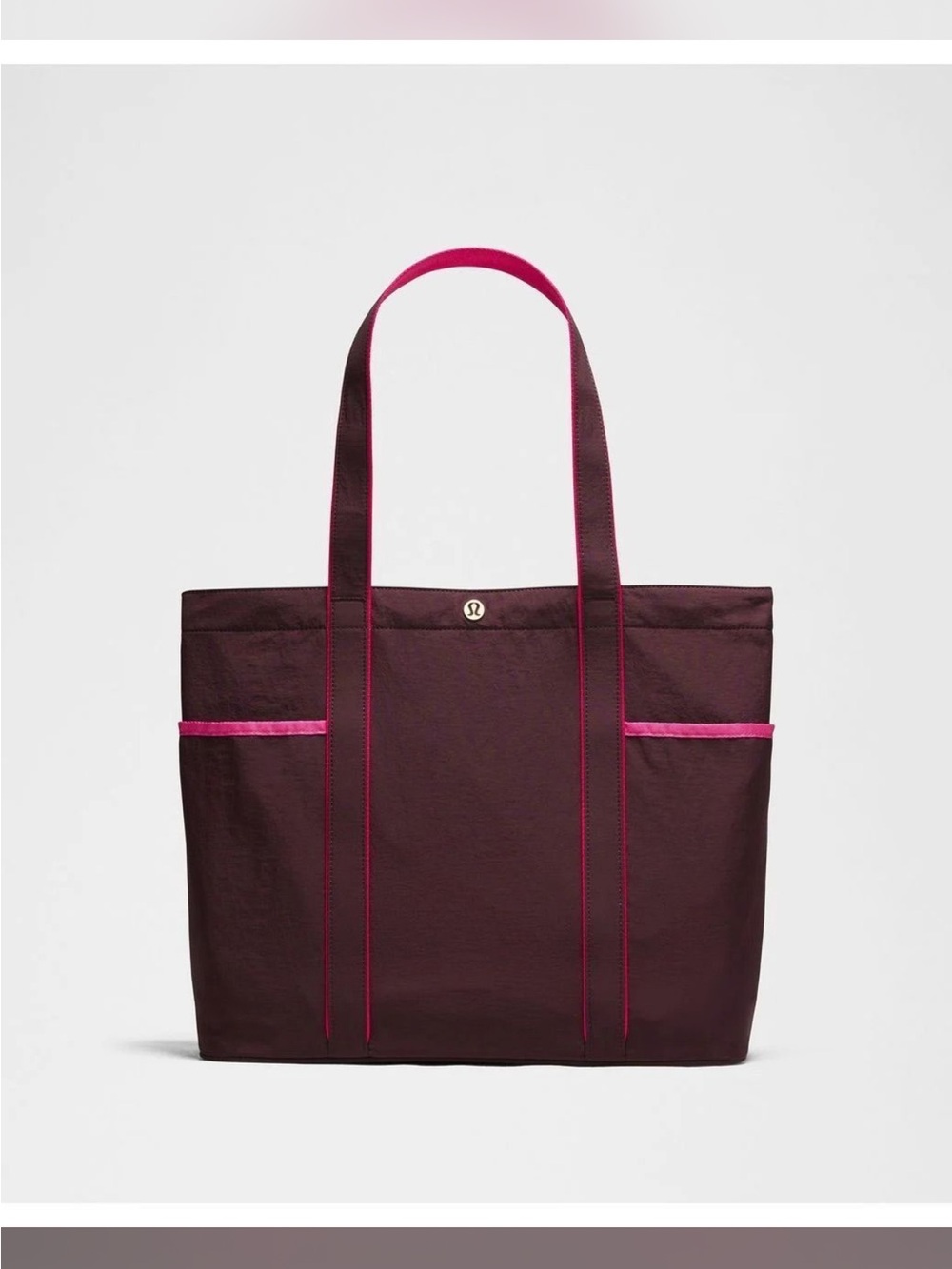 lululemon athletica multi pocket Tote 
Black plum with Jewell Magenta trim